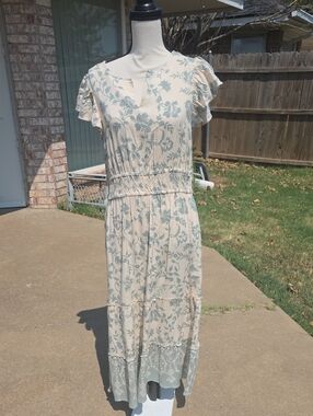 Lucky Brand Cream Dress with Sage Floral Print